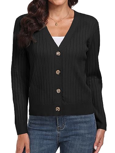 Image of Women's Long Sleeve Cardigan Sweaters Casual V Neck Soft Knit Jacket Button Down Cardigan for Women Winter Fall