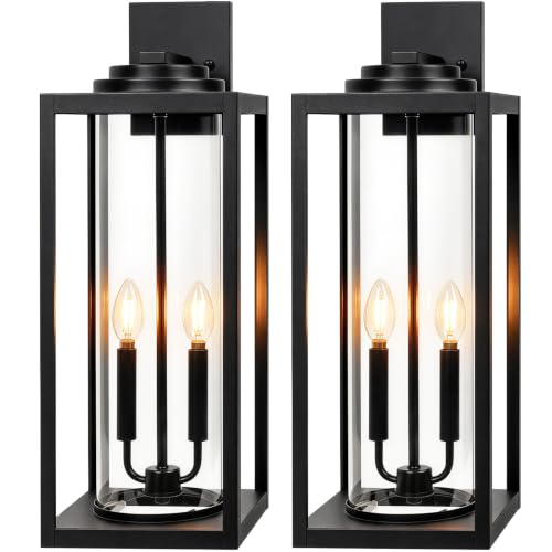 Image of FILIYANO Large 24 Inch Outdoor Wall Light Fixtures, Black, 2-Pack | IP65 Waterproof, Anti Rust, Hardwired, Tempered Glass, E12, 2-light, Modern, Exterior, Porch, Garage and Front Door Lantern