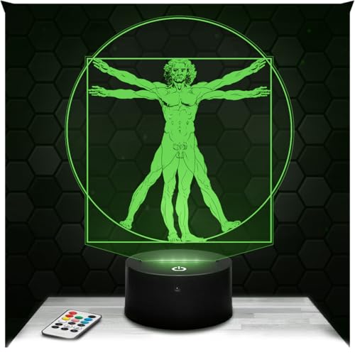 Lampephoto.fr - Lampe 3D Homme de Vitruve Leonard de Vinci, Idée Cadeau Déco Renaissance, Veilleuse Tactile Led Illusion, Effet Hologramme 3D, Idée Cadeau...