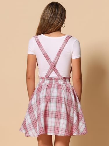 Allegra K Women's Christmas Plaid Pleated Mini Tartan Overall Skater Suspender Skirt4