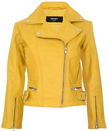 Veste de Mode Zippée Ancien en Cuir Véritable pour Femme, Véritable Jaune L