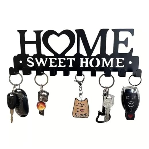 Key Holder for Wall Hooks Organizer Hanger 10 Hooks Key Rack Wall Mounted with Screws and Anchors, Sweet Home Wall Metal Decor for Entryway Front Door Kitchen Hallway Office Garage Mudroom