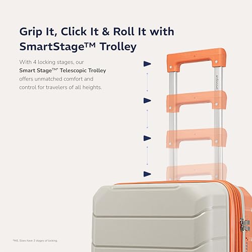 Image of Provogue Cascade Hard-Sided PP 75 Cm Trolley Bag Large Size | Expandable Space with 8 Wheels Trolley Bags for Travel | Combination Lock | 5 Year Warranty (Timberwolf Grey /Burnt Orange)