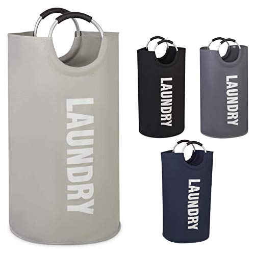 Vinsani® Laundry Basket, Collapsible Washing Baskets Bin Bag Sorter For Bedroom Bathroom - Strong Hard Wearing Waterproof Fabric with Round Aluminium Carrying Handle, Grey