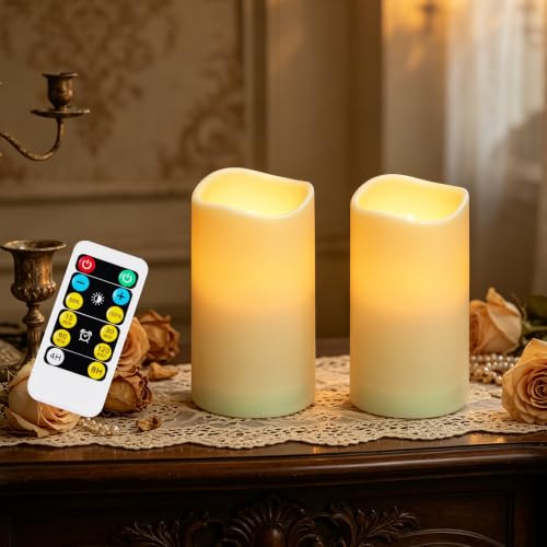 Image of WRalwaysLX 2 Pack LED Flameless Candles, Remote Control Candles Decorative Outdoor and Indoor, (Dia 2.5 inch X4 H ) Plastic Flickering with Timer by 3*AAA Batteries(EXCL.)