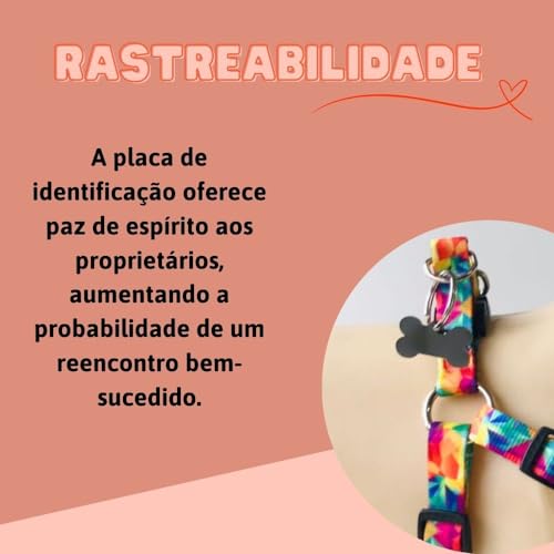 Conjunto Peitoral Coleira com Guia para Cachorros com Pingente para Identificação P, Tamanho Ajustáv
