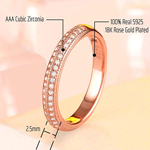 14K Gold Plated Eternity Rings for Women 925 Sterling Silver Wedding Bands Cubic Zirconia 2 Rows Size 5-102