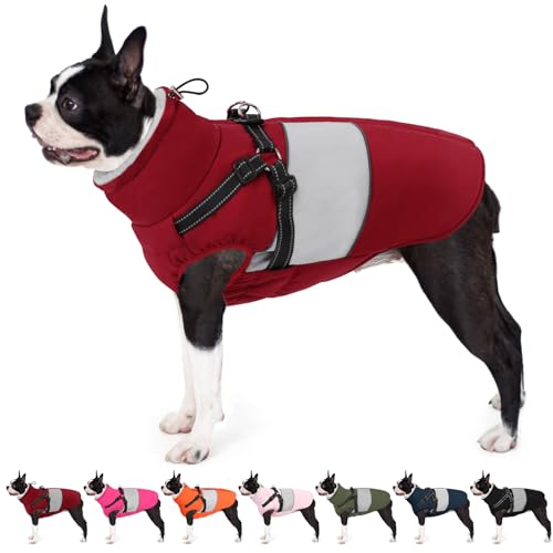 Image of AOFITEE Dog Coat, Dog Christmas Sweater, Waterproof Dog Jacket Winter, Dogs Coat with Harness Built in, Warm Dogs Puffer Jacket, Reflective Pet Snowsuit for Dachshund, French Bulldog, Boston Terrier