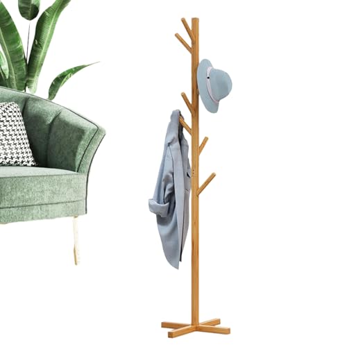 qokeeu Porte-manteau sur pied - Porte-manteau en bois et support en bois - Autonome pour chapeaux, sacs, portefeuilles, pour