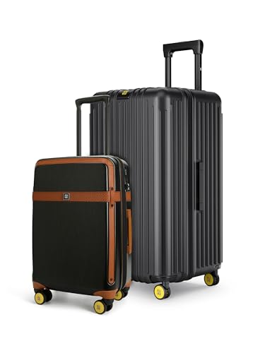 Image of EUME Aerobrush Cabin 56L + Trunk Medium 66-74cm Expandable Check-in Luggage Set of 2 | German Polycarbonate Hard Suitcases | 8 SilentRun Spinner Wheels | TSA Lock | Black