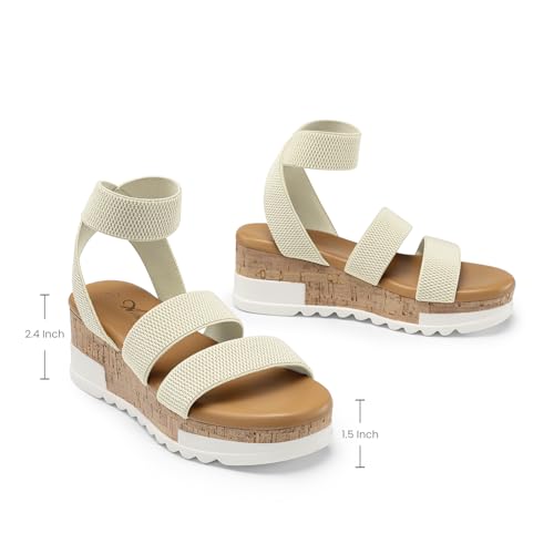 Image of Athlefit Women's Platform Wedge Sandals Summer Open Toe Elastic Ankle Strap Casual Flatform Sandals