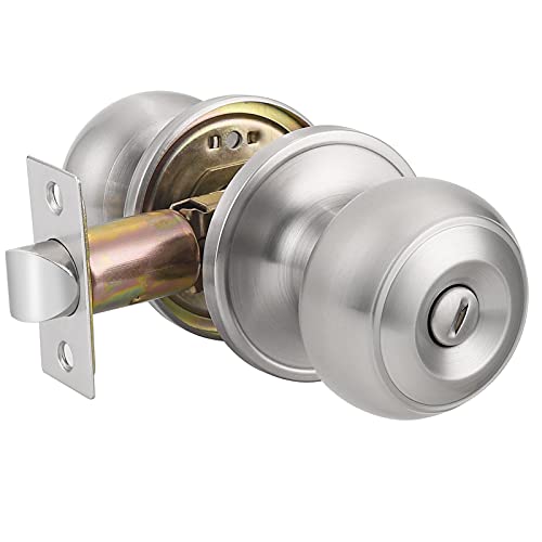 Probrico Privacy Door Knobs, Brushed Nickel Interior Door Knobs for Bath/Bedroom, Internal Keyless Door Knob, 1 Pack