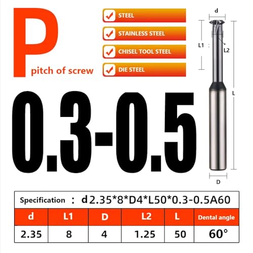 Image of 1pcs LUOCUT Thread milling Cutter Metric Tooth Angle 60 Degrees is Suitable for Processing Stainless Steel Single Tooth Type can Process a Wide Range of Pitch-D2.35xP0.3-0.5