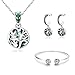 Produktbild Green Tree of Life Armband und Ohrringe und Halskette für Frauen Schmuckset echt 925 Sterling Silber Zirkonia Schmuck Geschenke