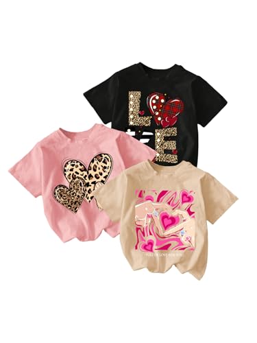 Image of RoseSeek Girl's Shirts 3 Packs Star Butterfly Graphic Tees Crew Neck Short Sleeve T Shirt Casual Tops