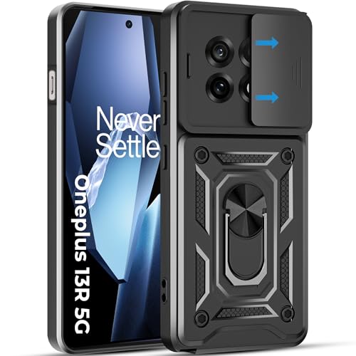 Image of A rtistque Armor Bumper Back Case Cover for OnePlus 13R | Stylish Ring Holder & Inbuilt Stand | Sliding Camera Cover | Shockproof TPU Protective Design | Oneplus 13r Back Cover - Black