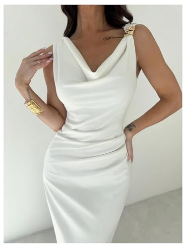 GORGLITTER Women's Sleeveless Draped Neck Bodycon Maxi Dresses Elegant Classy Wedding Guest Formal Prom Long Sundress4