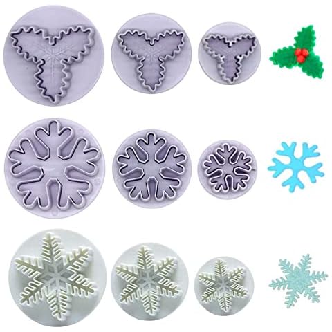 Christmas Cake Decorating Tools, 9Pcs Christmas Plunger Cookie Cutters Snowflake Cake Plunger Cutter, Christmas Holly Leaves Cookie Cutter Snowflake Cake Decorating Tools for Baking,Cake Decorations Cover