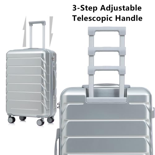 Image of Hardside Luggage Sets, Lightweight Stripes Suitcase with Spinner Wheels, Sliver-220