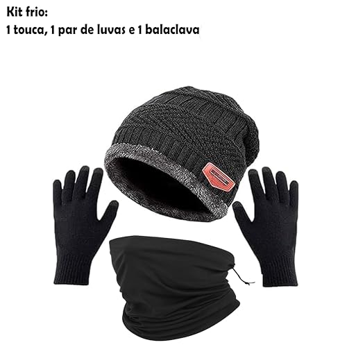 Kit de Inverno 3 Pe?as, Gorro Peluciado, Luvas Touch Screen e Cachecol