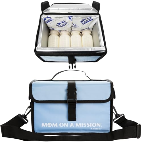 Image of Breast Milk Cooler Travel Bag, Refrigerates Breastmilk at CDC Approved Temperature up to 15 Hours, TSA Compliant, Holds up to 4 bottles or bags (6oz each), for Nursing Mom, Work, Travel (Blue)