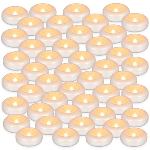 CAKETYCG Set of 48 Waterproof Flameless Floating Tealights 120+ Hour Warm White Battery Flickering LED Tea Lights Candles - Wedding Party Centerpiece Pool & SPA...