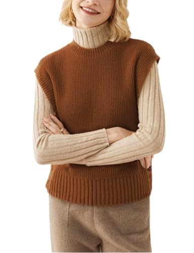 Image of Kwoki Women's Round Neck Sweater Vests Casual Loose Sleeveless High Low Hem Ribbed Knit Vest Top Trendy
