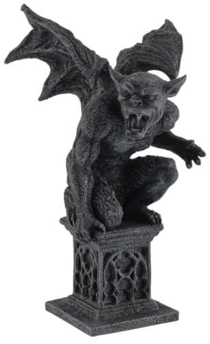 Gargoyle auf Podest, fletscht die Zähne, aus Kunststein angefertigt und von Hand bemalt, Veronese Kollektion, 708-78475