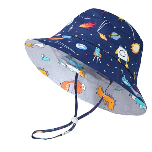 Aolso Sombrero de Sol para Bebé, Niña Sombrero de Sol, Niños Sombrero de Sol，Sombrero de Cubo para Niños,Sombrero de Playa de Protección Solar para Niños Unisexo（48cm-Dinosaurio - Gris Claro