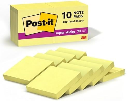 Post-it Notas súper adhesivas, 10 blocs de notas adhesivas, 1.875 x 1.875 pulgadas, suministros escolares, productos de oficina, notas adhesivas