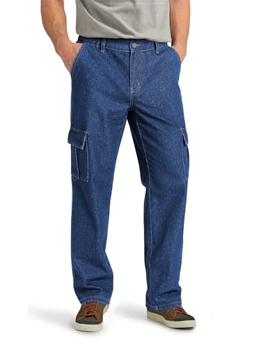 Tapata Men's Casual Cargo Pants Relaxed Fit Expandable Elastic Waist Denim Slacks with 6 Pockets Belt Loop Jeans, Blue, 38W x 30L