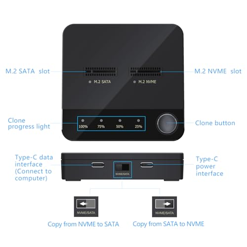 Duplicador M.2 NVME/SATA con estación dual y lector 10Gbps miniatura 4