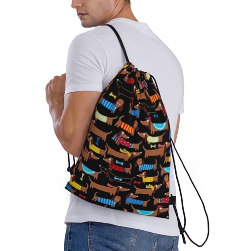 I Love My Dog Dachshunds Print Drawstring Bags,Gym Sport Sack Drawstring Bag Suitable for sport Swimming Travel.3