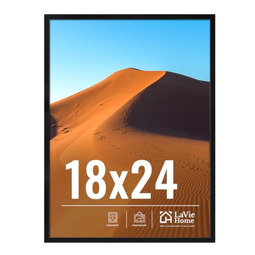 Image of LaVie Home 18x24 Picture Frame for Wall Display, 18x24 Black Picture Frame with HD Plexiglas, 18 x 24 Poster Frame 1 Pack, Display Frame for Vertical or Horizontal, Classic Collection