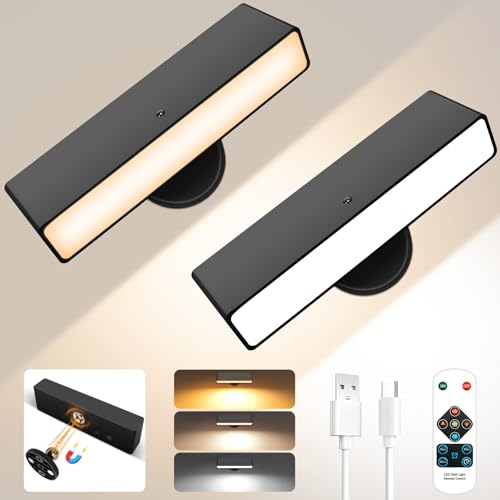 Toowell Bildbeleuchtung Kabellos Akku Wandleuchte Ohne Stromanschluss Bilderleuchte Wandlampe Ohne Strom Wandleuchte Innen Aufladbar Wandleuchten mit Fernbedienung für Schlafzimmer Wohnzimmer,2 Stück