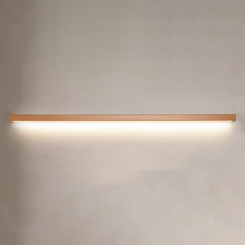 HCZKIUJY Minimalist Wood Wall Sconce Lighting Indoor Long Strip Linear Wall Lamp for Living Room Hardwired Sconces with 3 Color Modes and Vanity Wall Wash Lights (120cm)