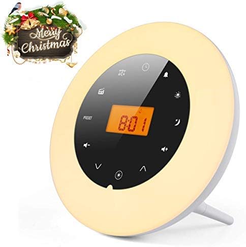 Sunrise Alarm Clock Wake Up Light, Wake Up Light Radio Clock, with 7 Color Adjustable Light, 18 Stations FM Radio, 8 Nature Sound, Aux-in Speaker and USB Charger, White