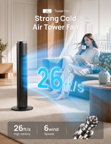 Image of ZAFRO Tower Fan for Bedroom, 90 Oscillating Fan with Remote, 6 Speeds 4 Modes, 12H Timer, LED Panel with Touch Control, 28 dB Quiet Standing Fans that Blow Air, Black