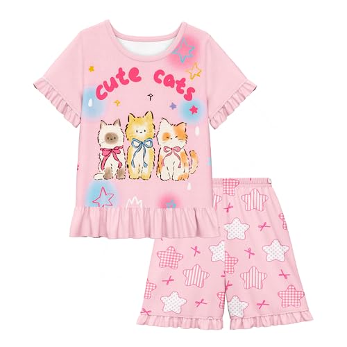 LQSZ Girls Pajamas Set Summer Kids Princess PJS Shorts Sleeve Lounge Set Sleepwear for 3-10 Years