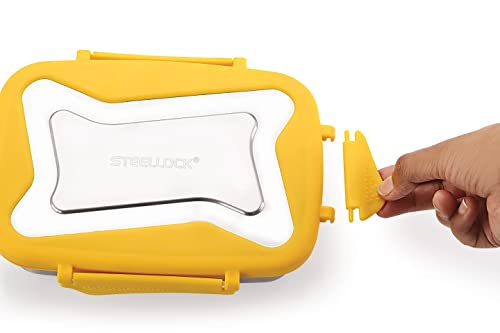 Image of STEELLOCK Smart Stainless Steel Tiffin Lunch Box for Kids and Adults | Airtight & Leakproof | Rectangle Tiffin Box for School & Office with Steel Lid | Yellow 550ml - 2pc