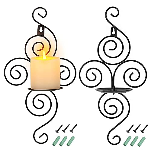 2 Stück Wand Kerzenständer Metall,Säulenhalter Kerzenständer,Metall Kerzenständer,mit Schrauben,für Wohnzimmer Schlafzimmer, Home Wanddekorationen, Hochzeiten,Veranstaltungen,Party(Schwarz) Cover