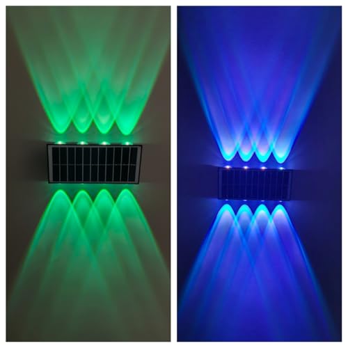 GDJIAYIYI RGB 8 LED Lights 2 Pack Solar Wall Light Fence Lights Outdoor, RGB Solar Garden Light,Christmas Decor,Waterproof