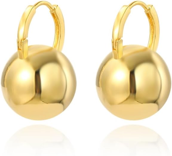 14K Gold/Silver Hoop Earrings, Gold Ball Drop Dangle
