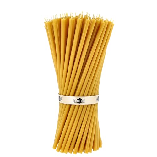 Danilovo 50 Velas de Cera Pura de Abejas - Velas Altas y Finas - Velas Decorativas para Oracion en la Iglesia, Decoración o Velas de Cumpleaños - 26,5 x 0,71 cm