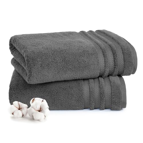 Image of MYTRIDENT Towels for Bath Large Size | Finesse Collection, 2 Piece Bath Towels | 75 cm x 150 cm | 625 GSM, Zero-Twist, Luxuriously Soft, 100% Cotton - Charcoal