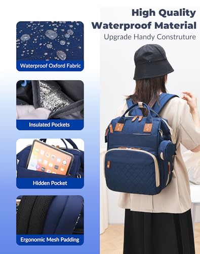 Image of Diaper Bag with Changing Station, Waterproof 3 in 1 Diaper Backpack with Foldable Changing Pad, USB Charging Port, Large Travel Backpack for Mom & Dad, Baby essentials-Blue