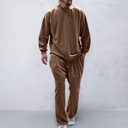Mens Casual 2 Piece Outfits Long Sleeve T-Shirts Drawstring Tracksuit Set Fall Lounge Sets Sweatsuit Pajamas Loungewear2