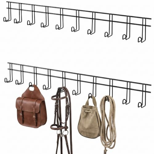 Yaocom 10 Hook 2 Pcs Bridle Hooks for Tack Room Metal Wall Hangers Tack Rack Sturdy Bridle Racks Wall Mount for Horse Halter Blanket Saddle Stable Organization (Black)