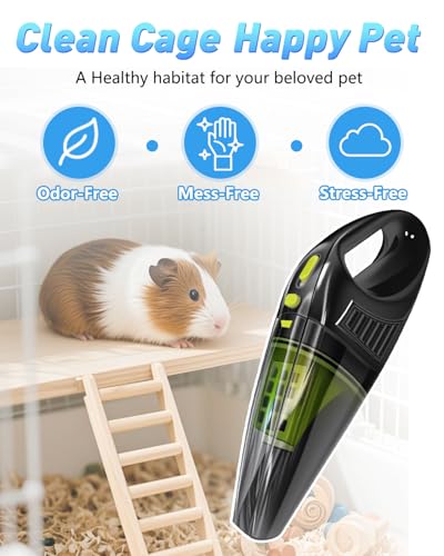Image of Guinea Pig & Rabbit Poop Vacuum: Extended Capacity Cordless Cleaner for Pet Cages - Tackle Daily Messes of Guinea Pig, Bunny, Bird, Reptile & Other Small Animals - Black