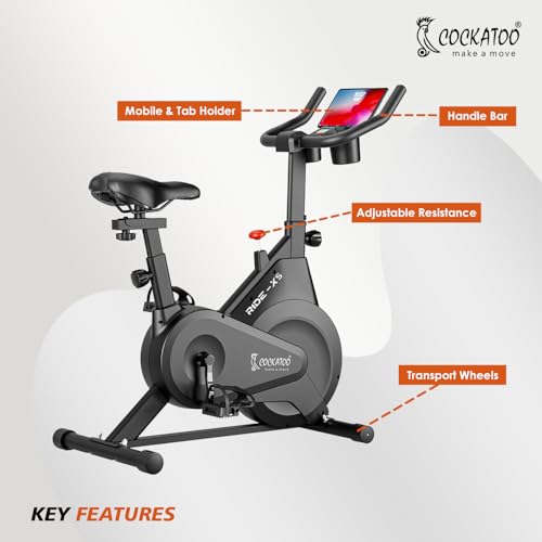 Image of Cockatoo Ride-X5 5Kg Fly Wheel Spin Bike, Exercise Cycle For Home With Adjustable Resistance & Gym Cycle For Home Workout|Max Weight Capacity: 100 KG(Black)